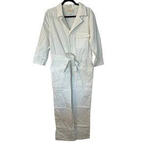Choosy Women’s White Long Sleeve Cotton Button Up Tie Waist Jumpsuit Sz 14 NWT